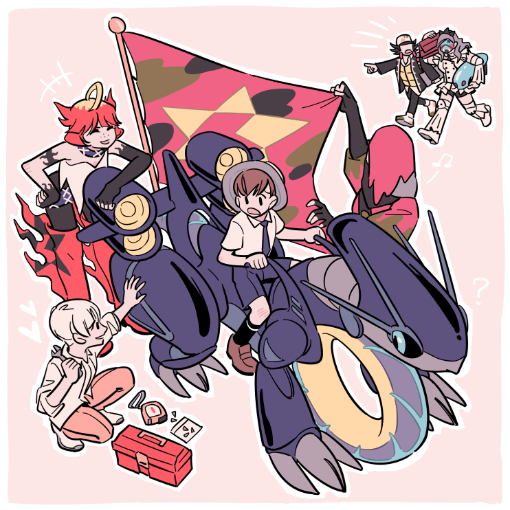 florian, miraidon, mela, giacomo, eri, and 2 more (pokemon and 1 more) drawn by migonado