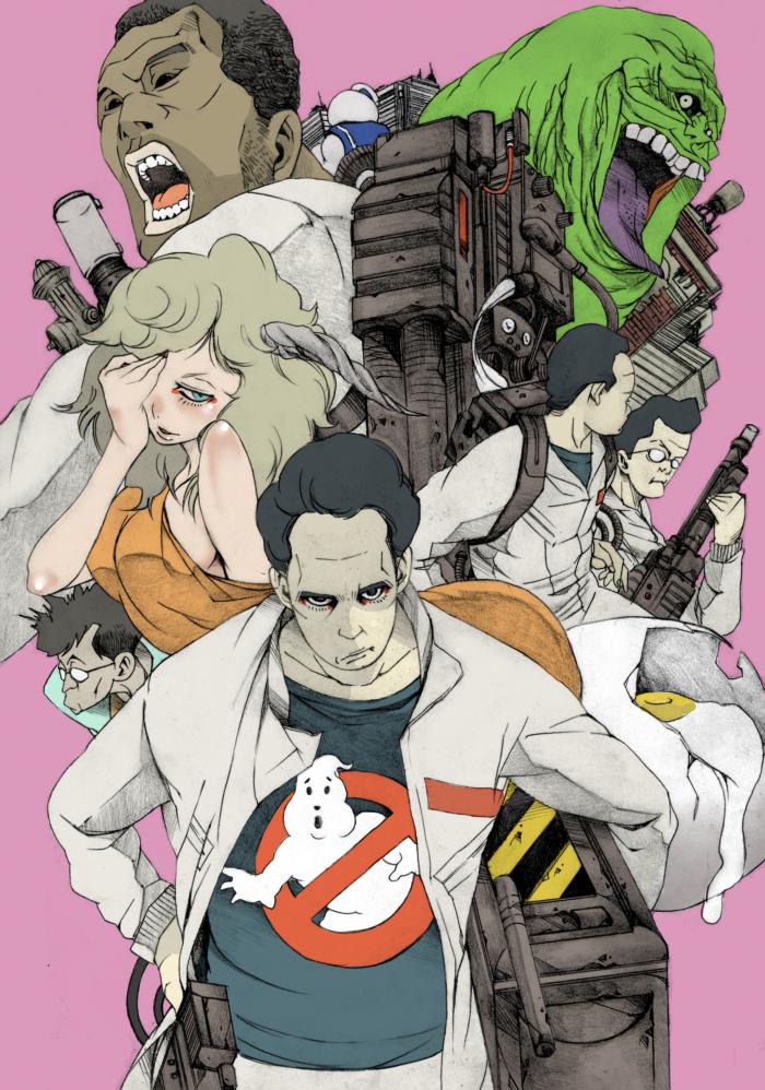 stay puft, peter venkman, egon spengler, raymond stantz, slimer, and 6 more (ghostbusters) drawn by makkamu