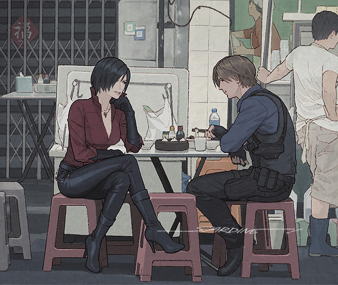leon s. kennedy and ada wong (resident evil and 1 more) drawn by sardine_(kjr0313)