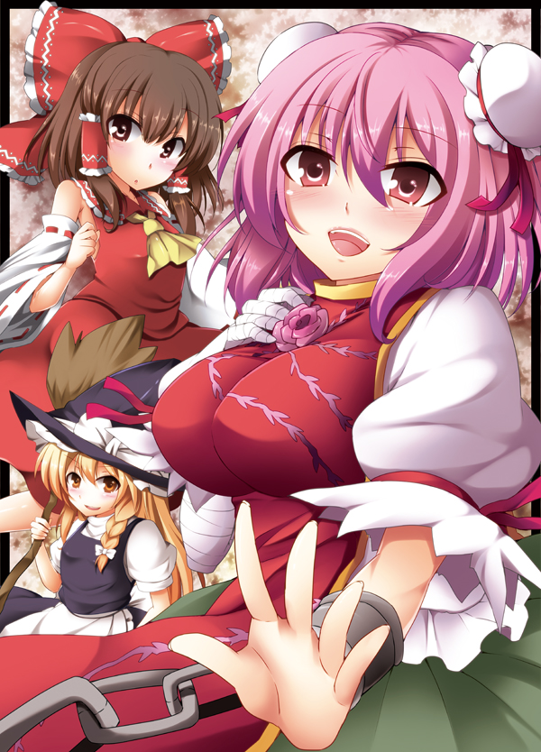 hakurei reimu, kirisame marisa, and ibaraki kasen (touhou) drawn by ayakase_riberi