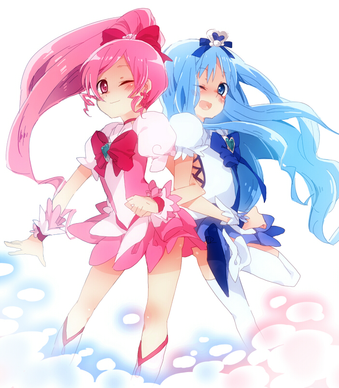 kurumi erika, hanasaki tsubomi, cure marine, and cure blossom (precure and 1 more) drawn by konno_seara