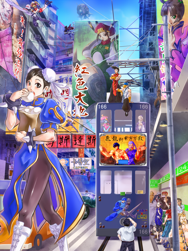 chun-li, morrigan aensland, lilith, felicia, mega man, and 26 more (gundam and 16 more) drawn by con-tex