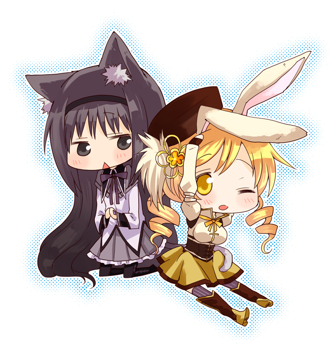 akemi homura and tomoe mami (mahou shoujo madoka magica) drawn by myama