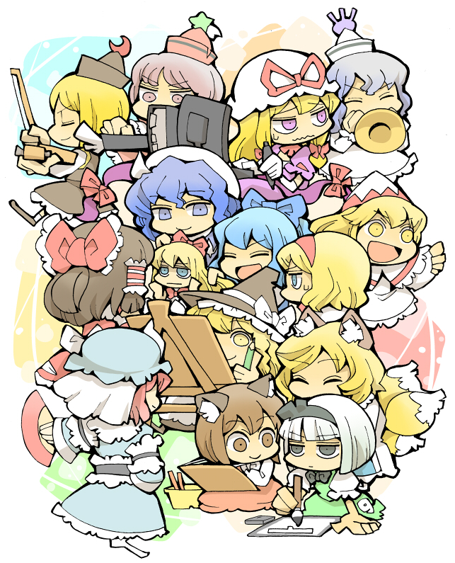 hakurei reimu, kirisame marisa, konpaku youmu, alice margatroid, cirno, and 10 more (touhou and 1 more) drawn by hounori