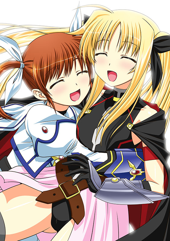 fate testarossa and takamachi nanoha (lyrical nanoha and 3 more) drawn by kakitsubata_tsukune