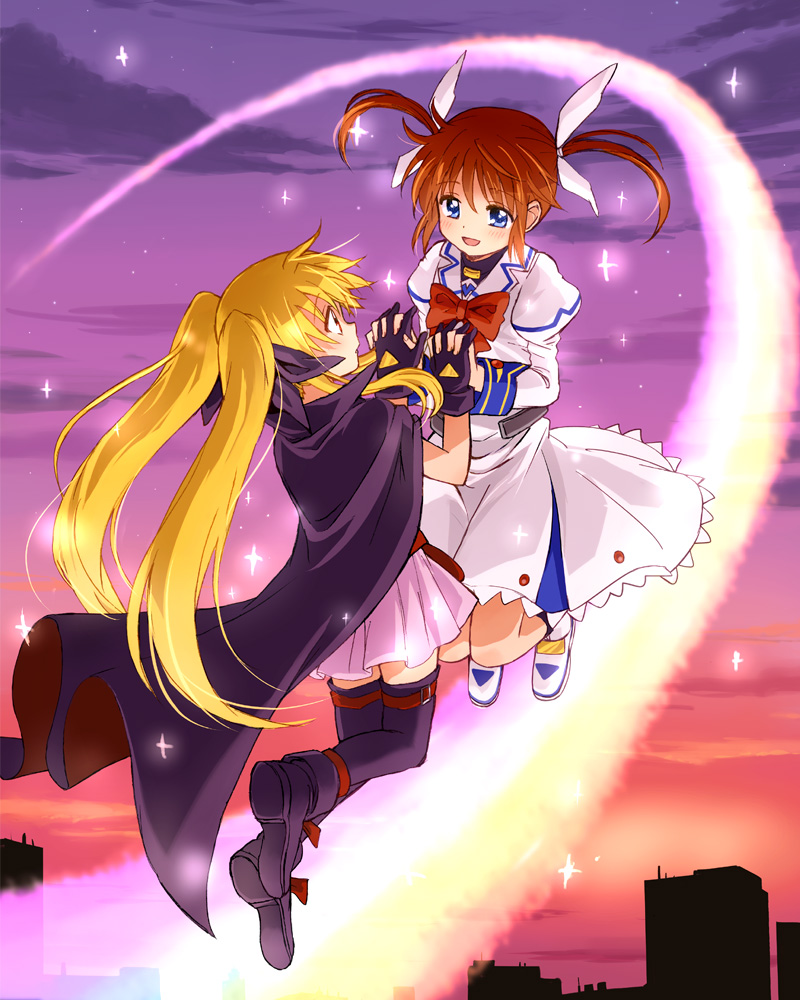 fate testarossa and takamachi nanoha (lyrical nanoha and 1 more) drawn by kannari