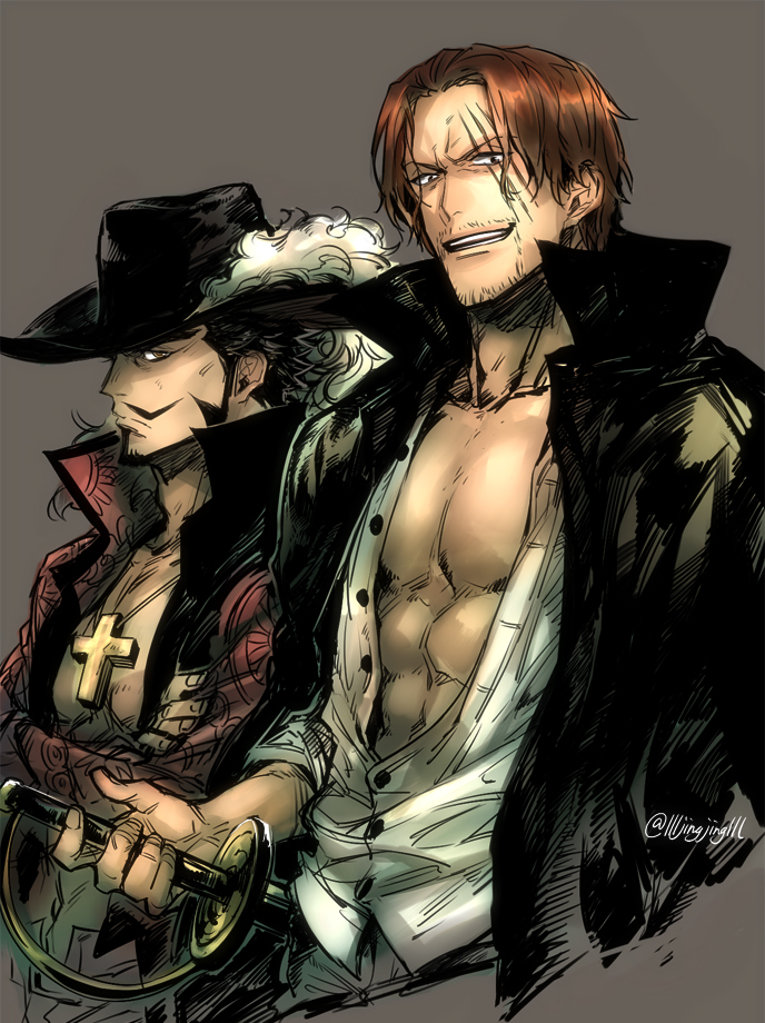 shanks and dracule mihawk (one piece) drawn by geiyajin