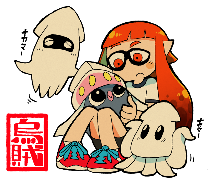 inkling player character, inkling girl, blooper, inkay, and squishy (pokemon and 4 more) drawn by rariatto_(ganguri)