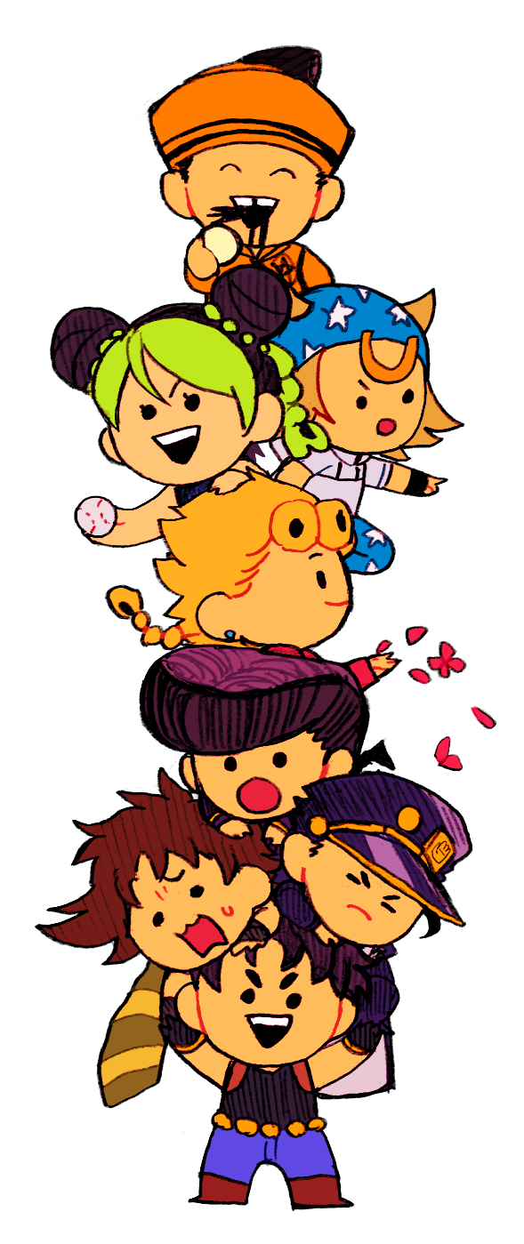 joseph joestar, kujo jotaro, kujo jolyne, giorno giovanna, jonathan joestar, and 2 more (jojo no kimyou na bouken and 8 more) drawn by li_sakura