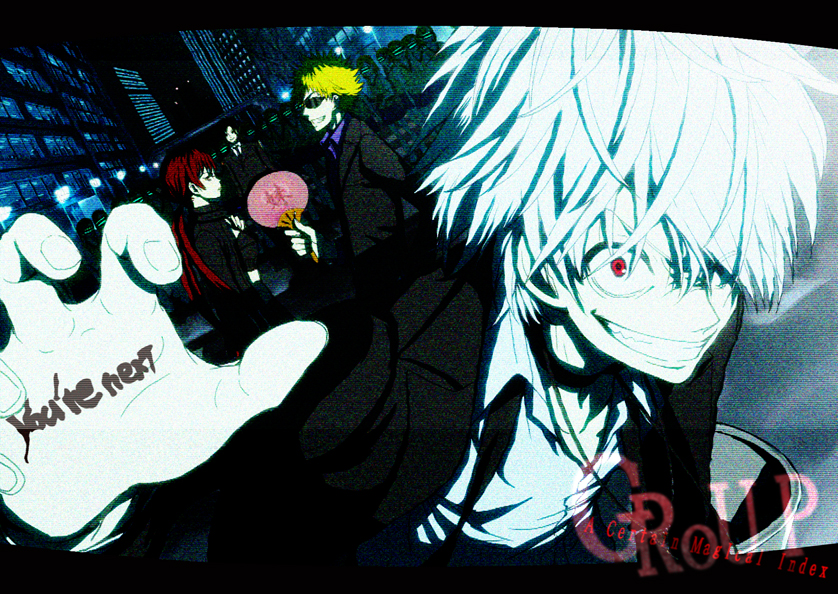 accelerator, musujime awaki, tsuchimikado motoharu, unabara mitsuki, and etzali (toaru majutsu no index and 1 more) drawn by sio