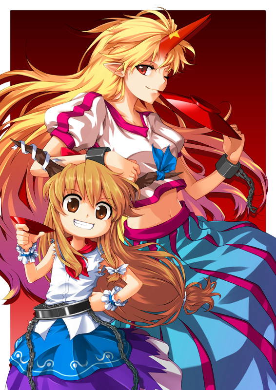 ibuki suika and hoshiguma yuugi (touhou) drawn by hong_(white_spider)
