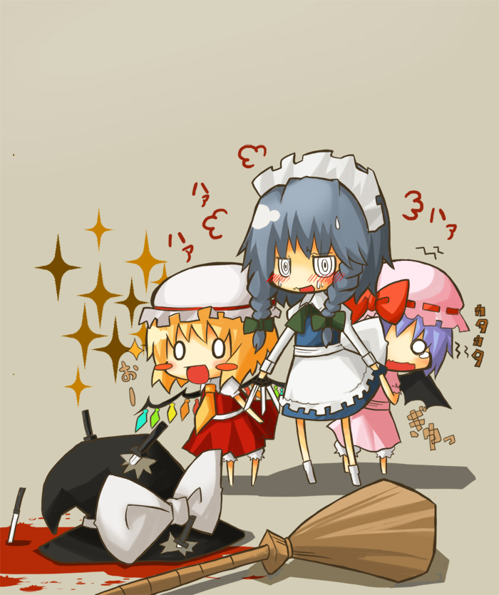 remilia scarlet, flandre scarlet, and izayoi sakuya (touhou) drawn by torikichi_(tsukikuma_enthalpy)
