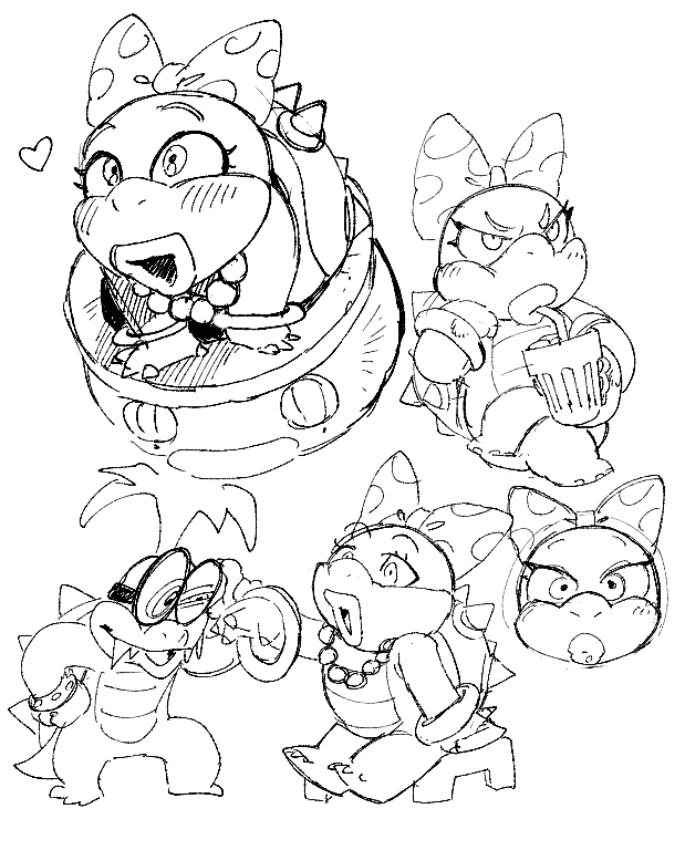 wendy o. koopa, koopa clown car, and iggy koopa (mario) drawn by dancho_no_mori