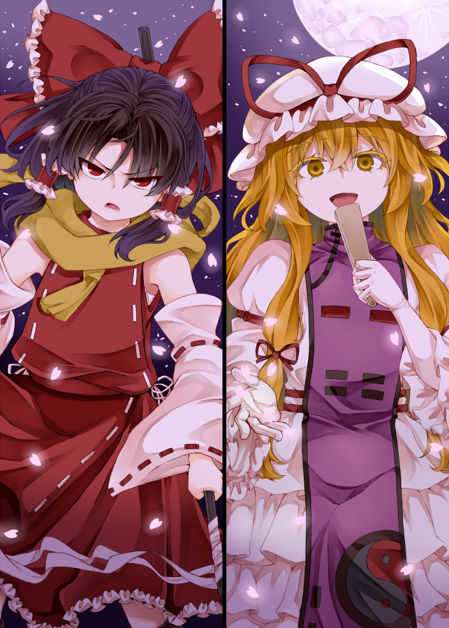 hakurei reimu and yakumo yukari (touhou and 1 more) drawn by zetsumame