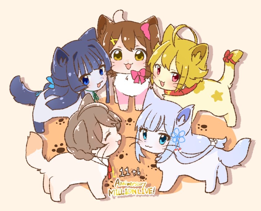 mogami shizuka, ibuki tsubasa, kasuga mirai, sakuramori kaori, and shiraishi tsumugi (idolmaster and 1 more) drawn by hutaba