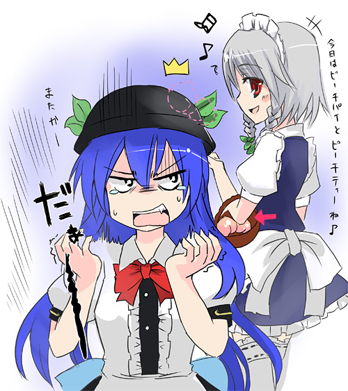 izayoi sakuya and hinanawi tenshi (touhou) drawn by gotyou