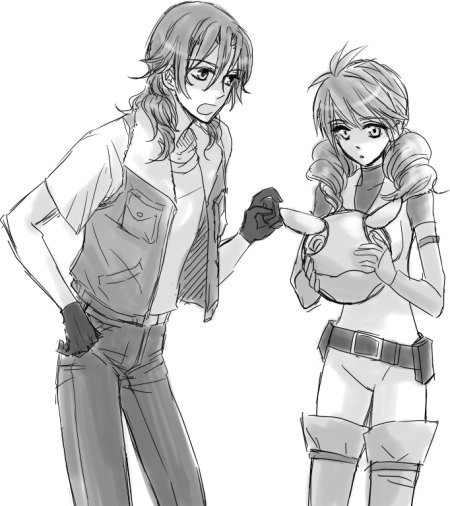 haro, feldt grace, and lockon stratos (gundam and 1 more) drawn by ririan