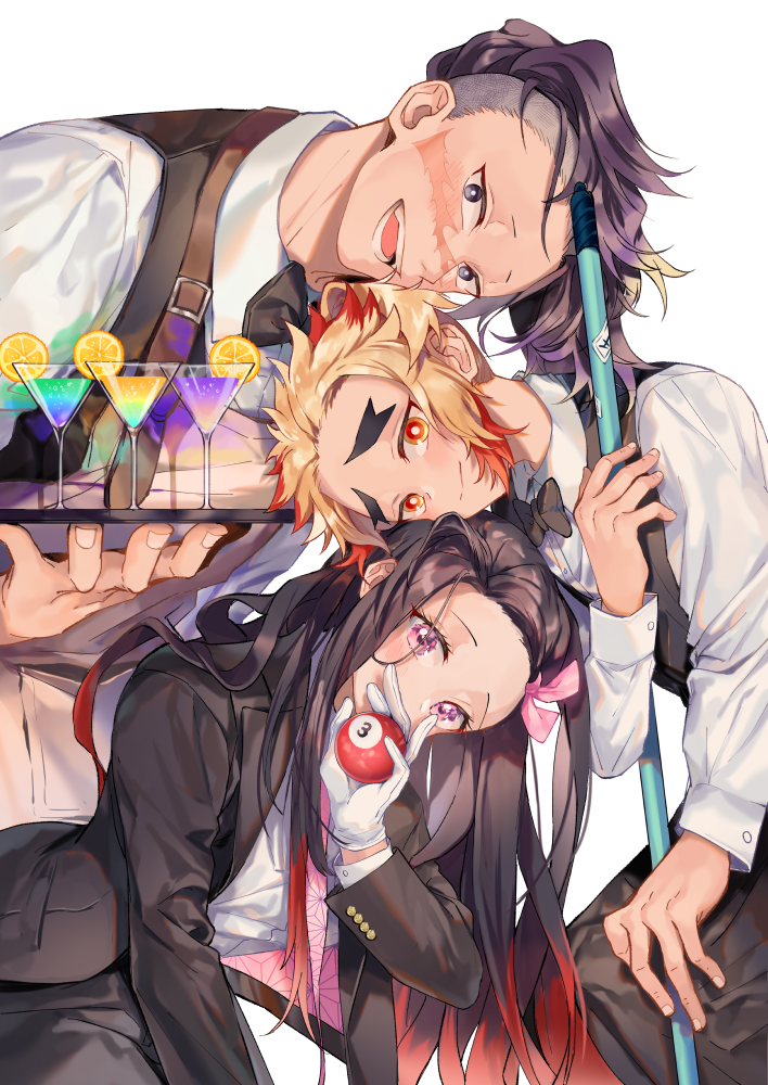 kamado nezuko, shinazugawa genya, and rengoku senjurou (kimetsu no yaiba) drawn by heikong