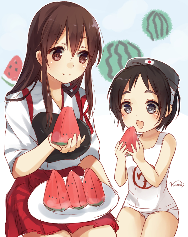 akagi and maru-yu (kantai collection) drawn by nunucco