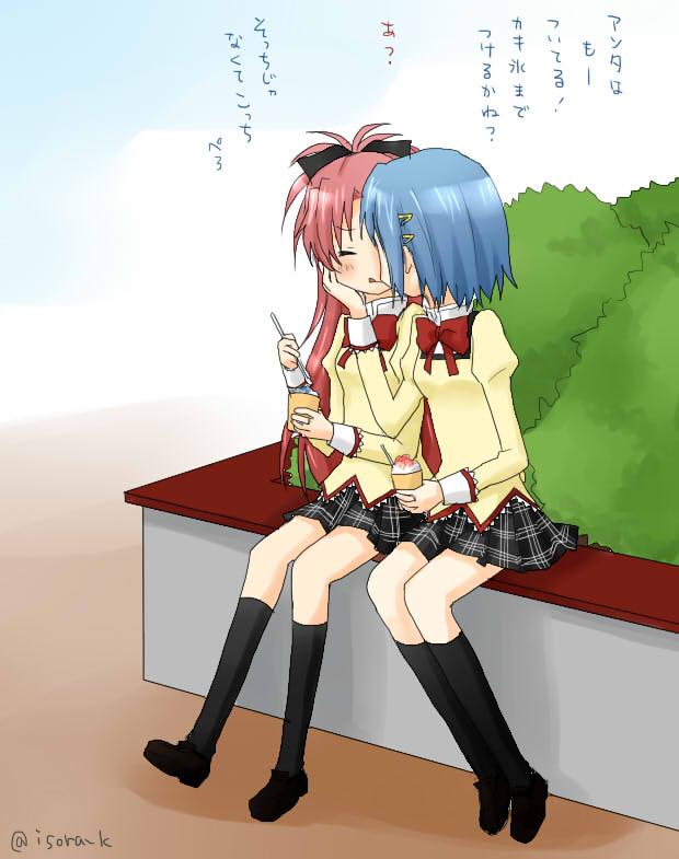 miki sayaka and sakura kyoko (mahou shoujo madoka magica) drawn by isora