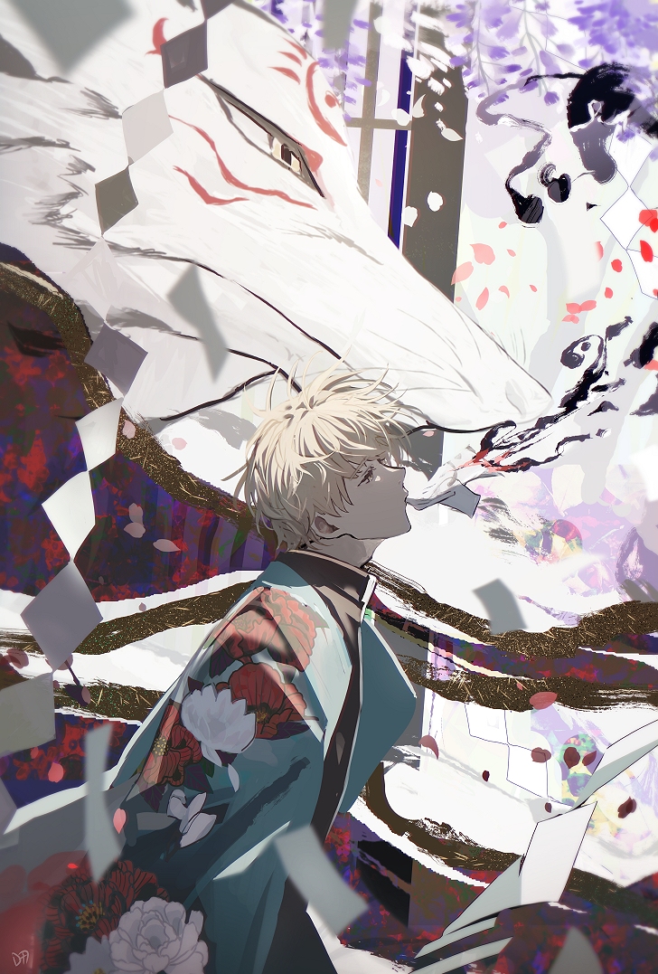 natsume takashi and nyanko-sensei (natsume yuujinchou) drawn by daenarys