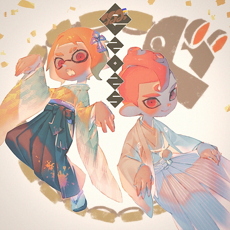 inkling player character, inkling girl, octoling player character, and octoling boy (splatoon and 1 more) drawn by bellhenge