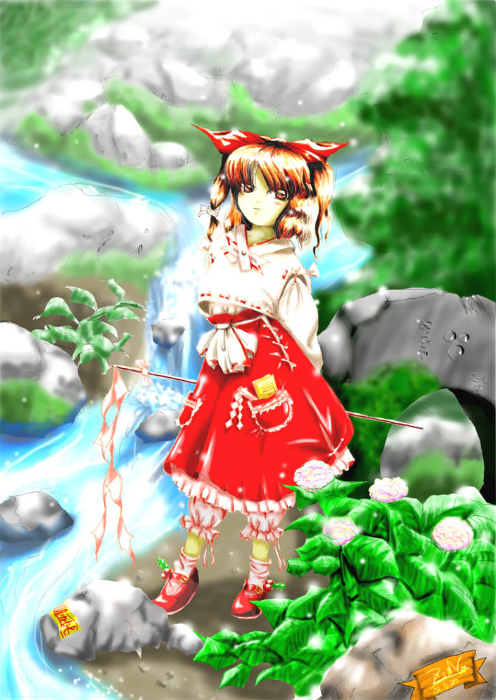 blonde shrine maiden from a future era (original and 2 more) drawn by zun_(artist)