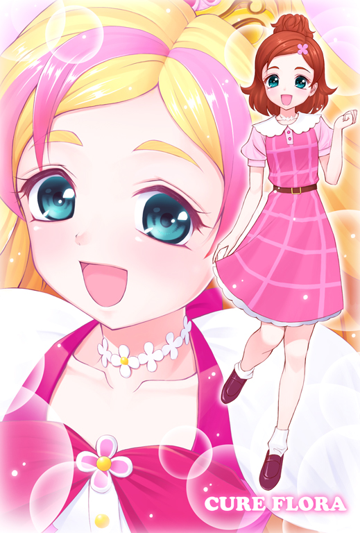 haruno haruka and cure flora (precure and 1 more) drawn by amane_satsuki