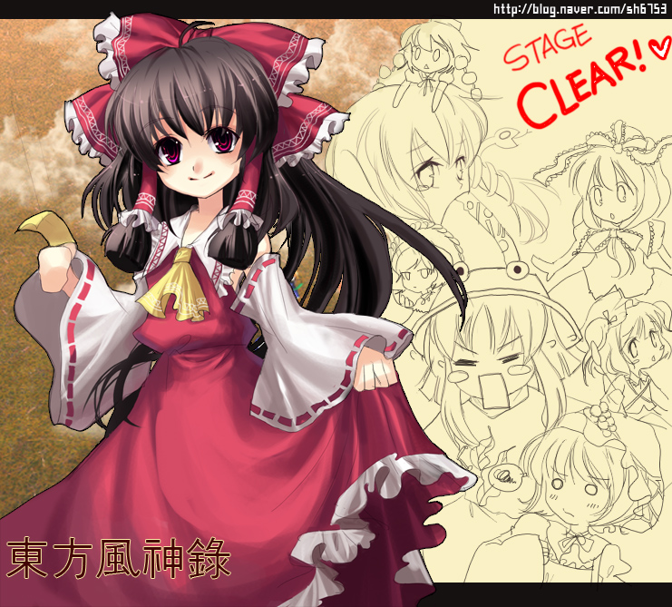 hakurei reimu, kochiya sanae, shameimaru aya, moriya suwako, kawashiro nitori, and 3 more (touhou and 1 more) drawn by muse_(rainforest)