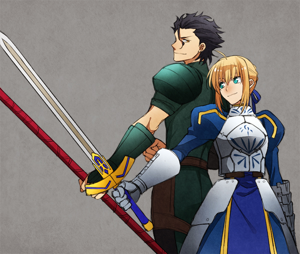 artoria pendragon, saber, and diarmuid ua duibhne (fate and 1 more) drawn by kazu_sanbon