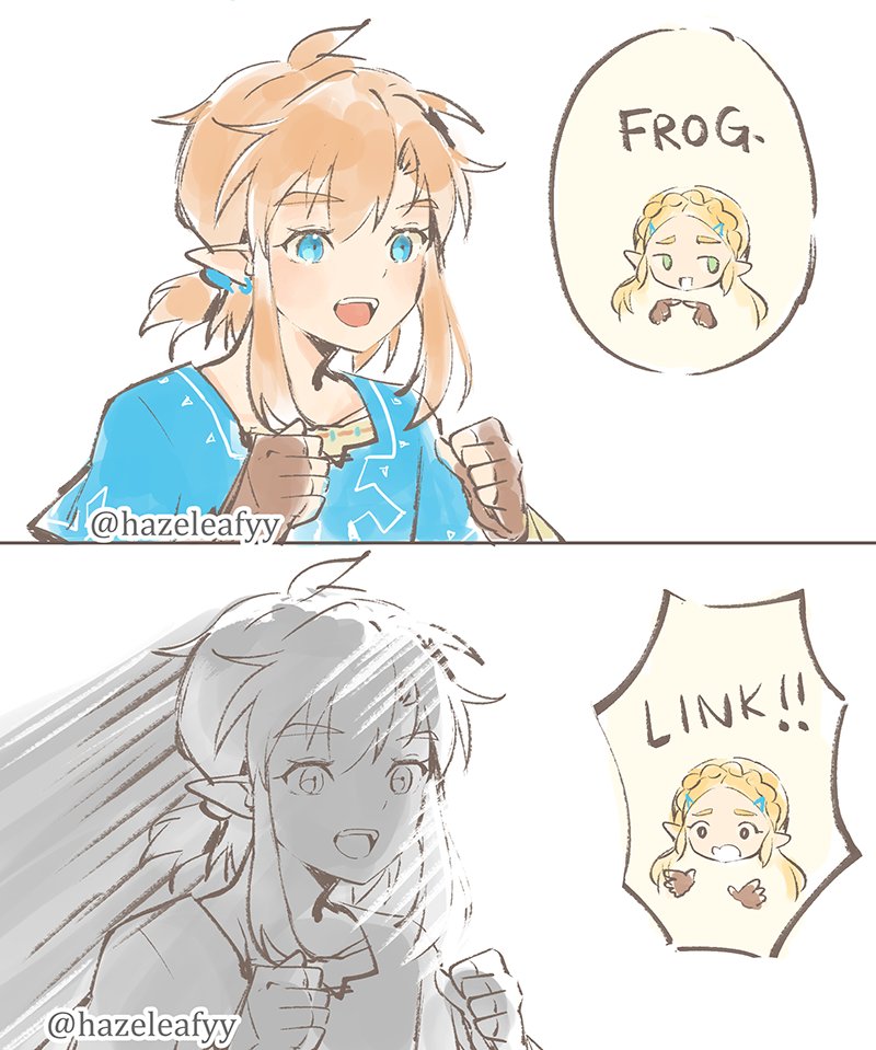 link and princess zelda (the legend of zelda and 1 more) drawn by hazeleafyy