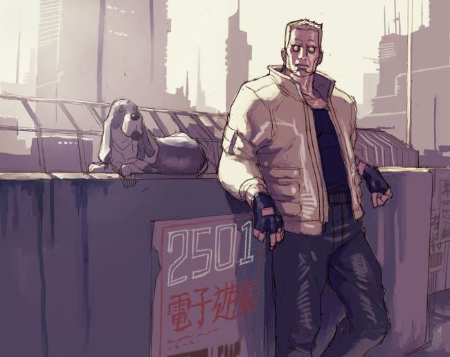 batou and gabriel (ghost in the shell) drawn by junny