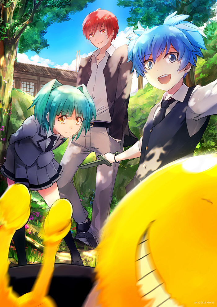 shiota nagisa, akabane karma, koro-sensei, and kayano kaede (ansatsu kyoushitsu) drawn by mimi_n