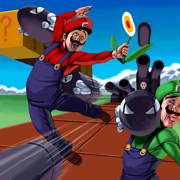 mario, luigi, and bullet bill (mario and 1 more) drawn by kouno_(masao)
