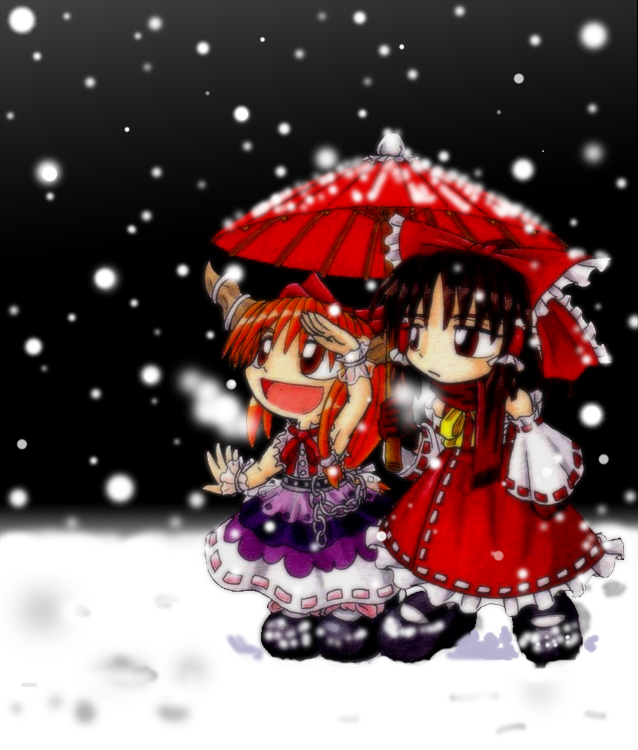 hakurei reimu and ibuki suika (touhou) drawn by mail_(mail_gell)