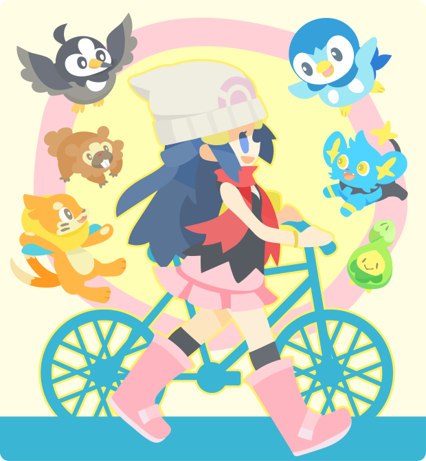dawn, piplup, shinx, budew, starly, and 2 more (pokemon and 1 more) drawn by rizu_(rizunm)