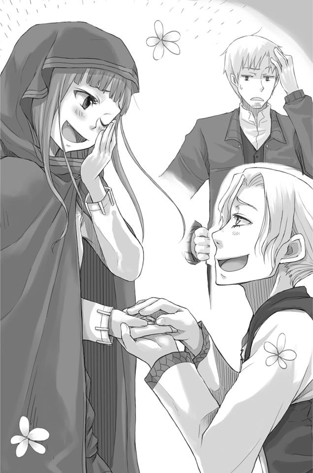 holo, craft lawrence, and weiz (spice and wolf) drawn by ayakura_juu