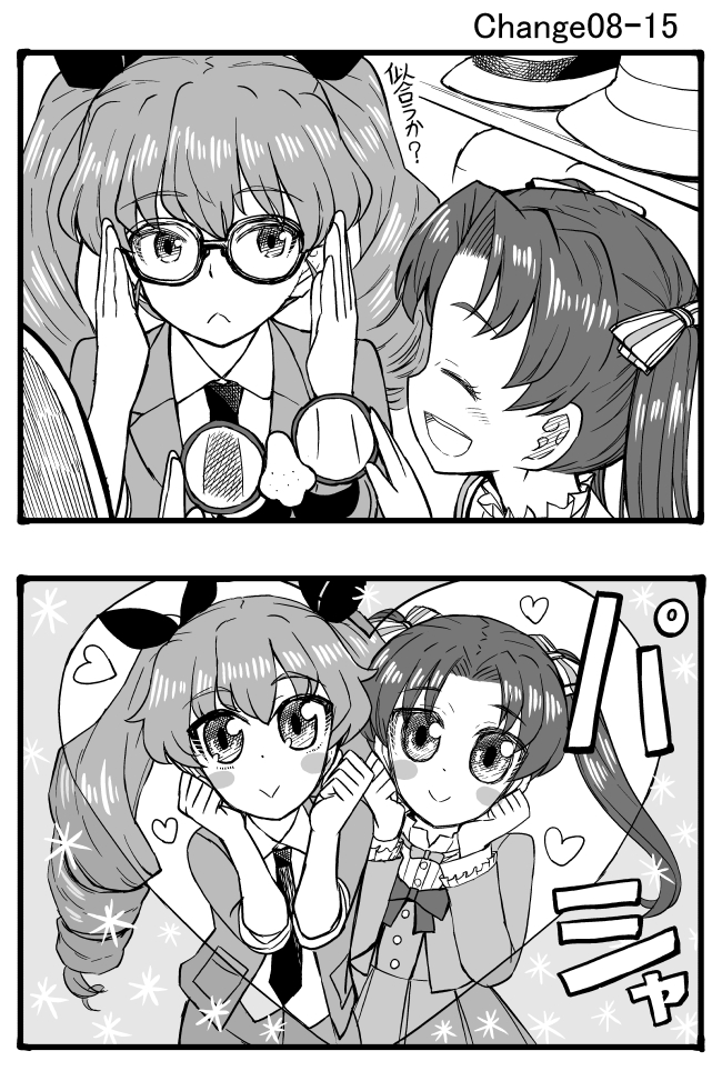 anchovy and kadotani anzu (girls und panzer) drawn by sutahiro_(donta)