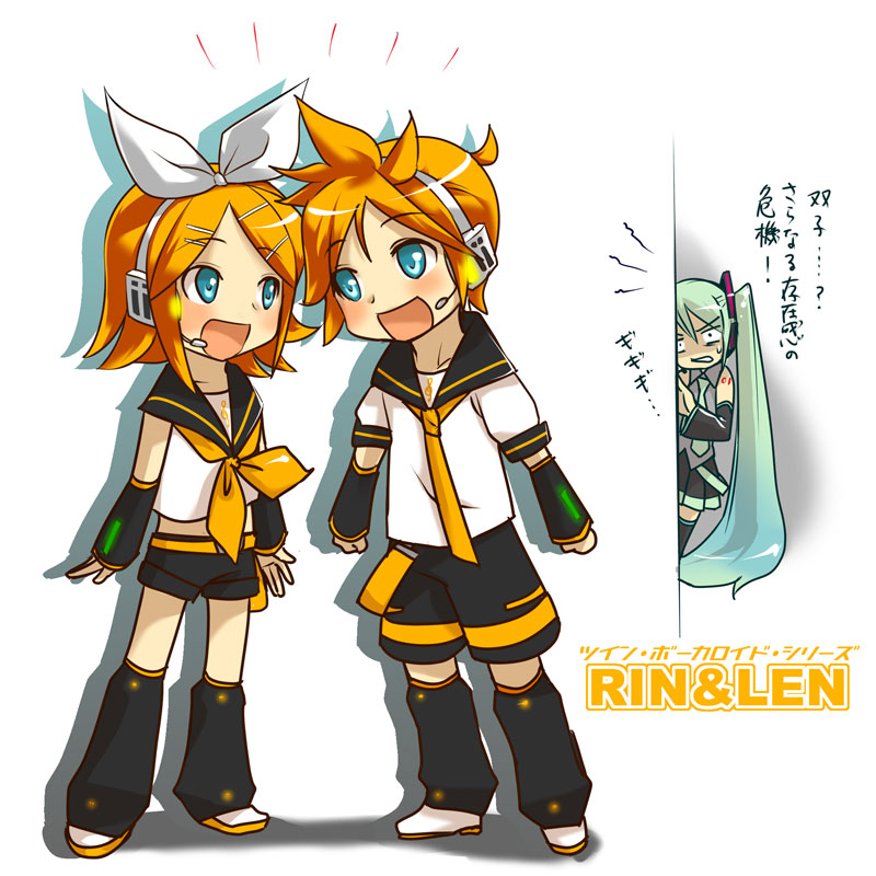 hatsune miku, kagamine rin, and kagamine len (vocaloid) drawn by caffein