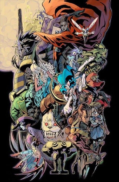 morrigan aensland, lilith, little red riding hood, felicia, hsien-ko, and 16 more (darkstalkers and 2 more) drawn by nishimura_kinu
