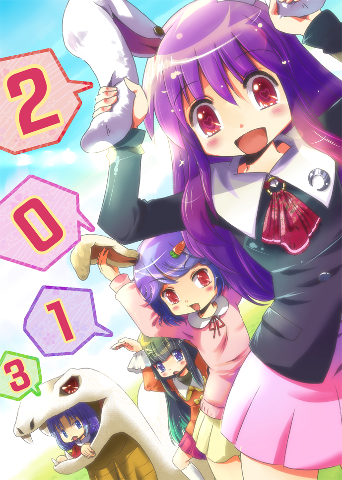 reisen udongein inaba, houraisan kaguya, inaba tewi, and yagokoro eirin (touhou) drawn by opengear