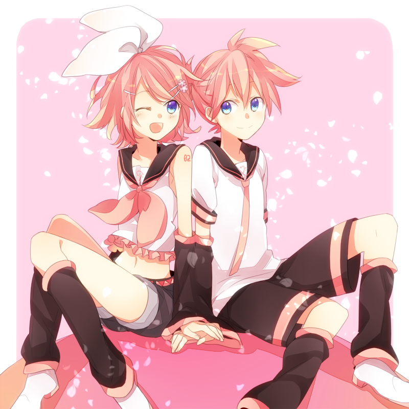 kagamine rin, kagamine len, sakura rin, and sakura len (vocaloid) drawn by tooru_(jux)