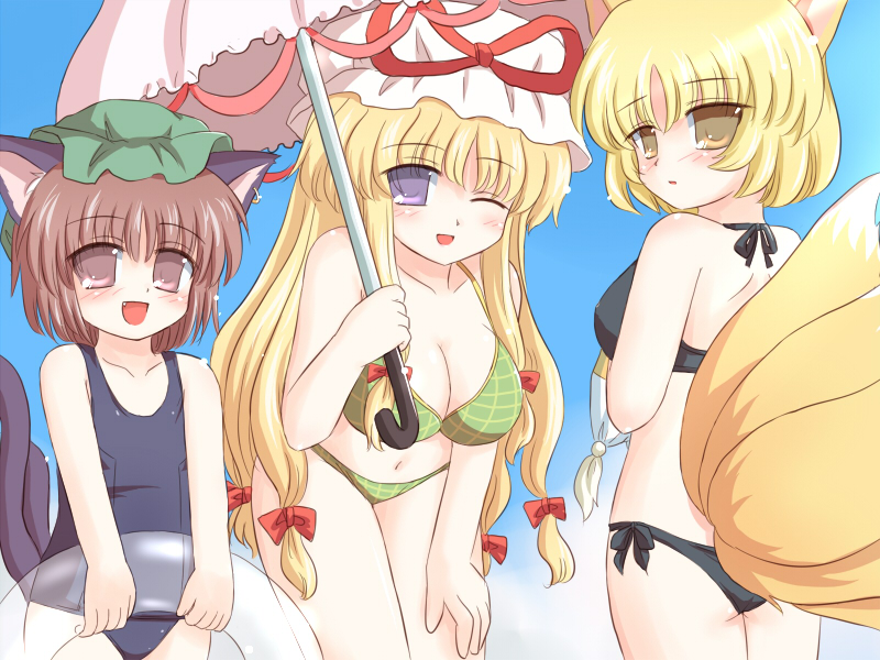 yakumo yukari, yakumo ran, and chen (touhou) drawn by ry_(yagoyago)
