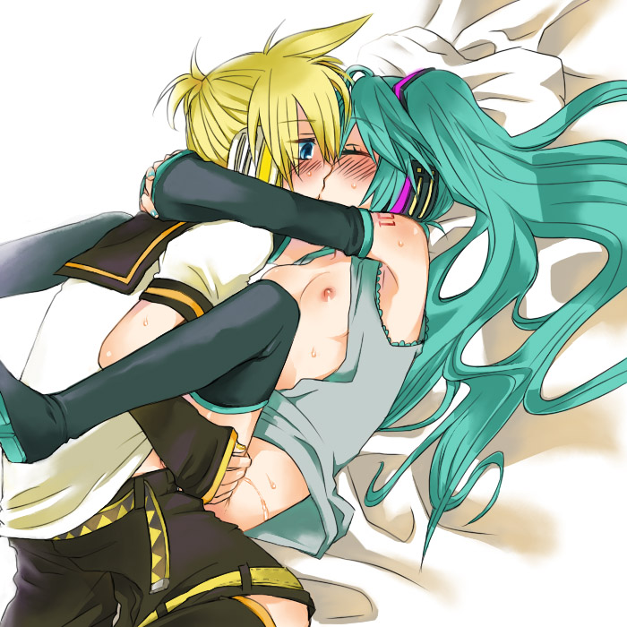hatsune miku and kagamine len (vocaloid) drawn by manao