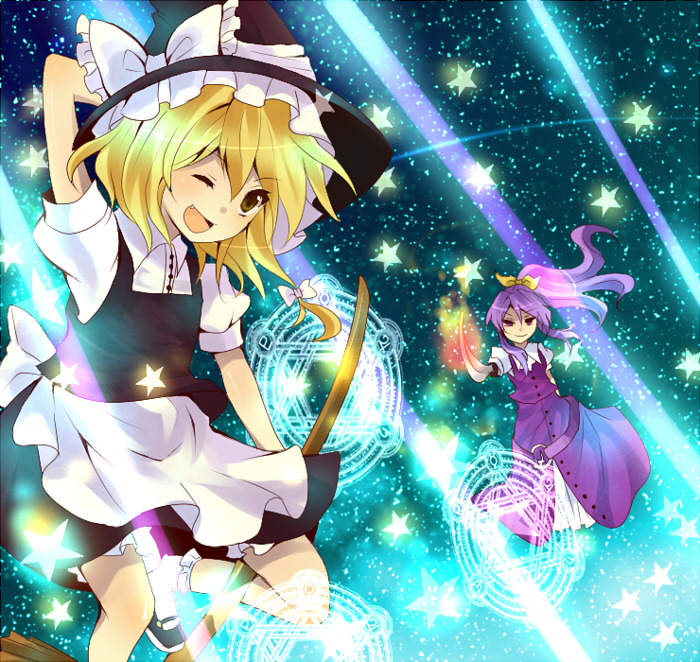 kirisame marisa and watatsuki no yorihime (touhou) drawn by kurosawa_kazuto
