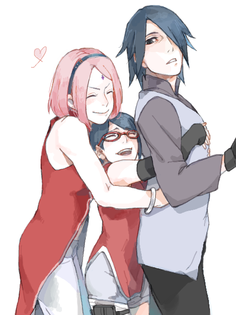 haruno sakura, uchiha sasuke, and uchiha sarada (naruto) drawn by fuji_(c-b-s)