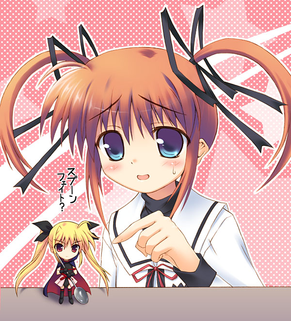 fate testarossa and takamachi nanoha (lyrical nanoha and 1 more) drawn by kouzuki_hajime