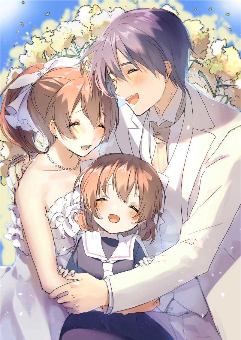 furukawa nagisa, okazaki tomoya, and okazaki ushio (clannad) drawn by itohana