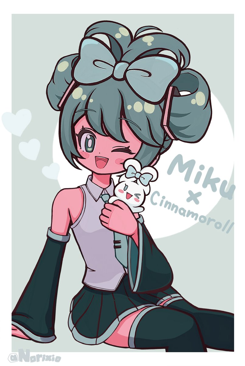 hatsune miku, cinnamoroll, and cinnamiku (vocaloid and 2 more) drawn by norixio