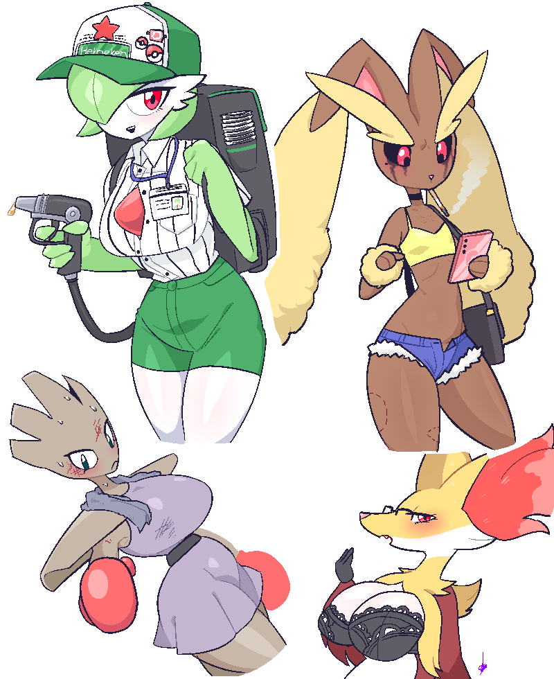gardevoir, lopunny, delphox, and hitmonchan (pokemon) drawn by kozatchu